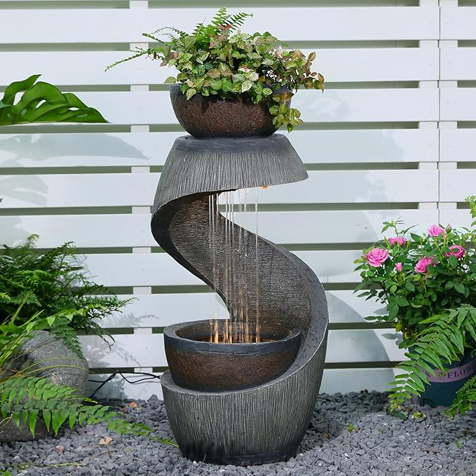 GardesT 31.9″ Modern S-Shaped Outdoor Water Fountain – A Serene Oasis for Your Garden